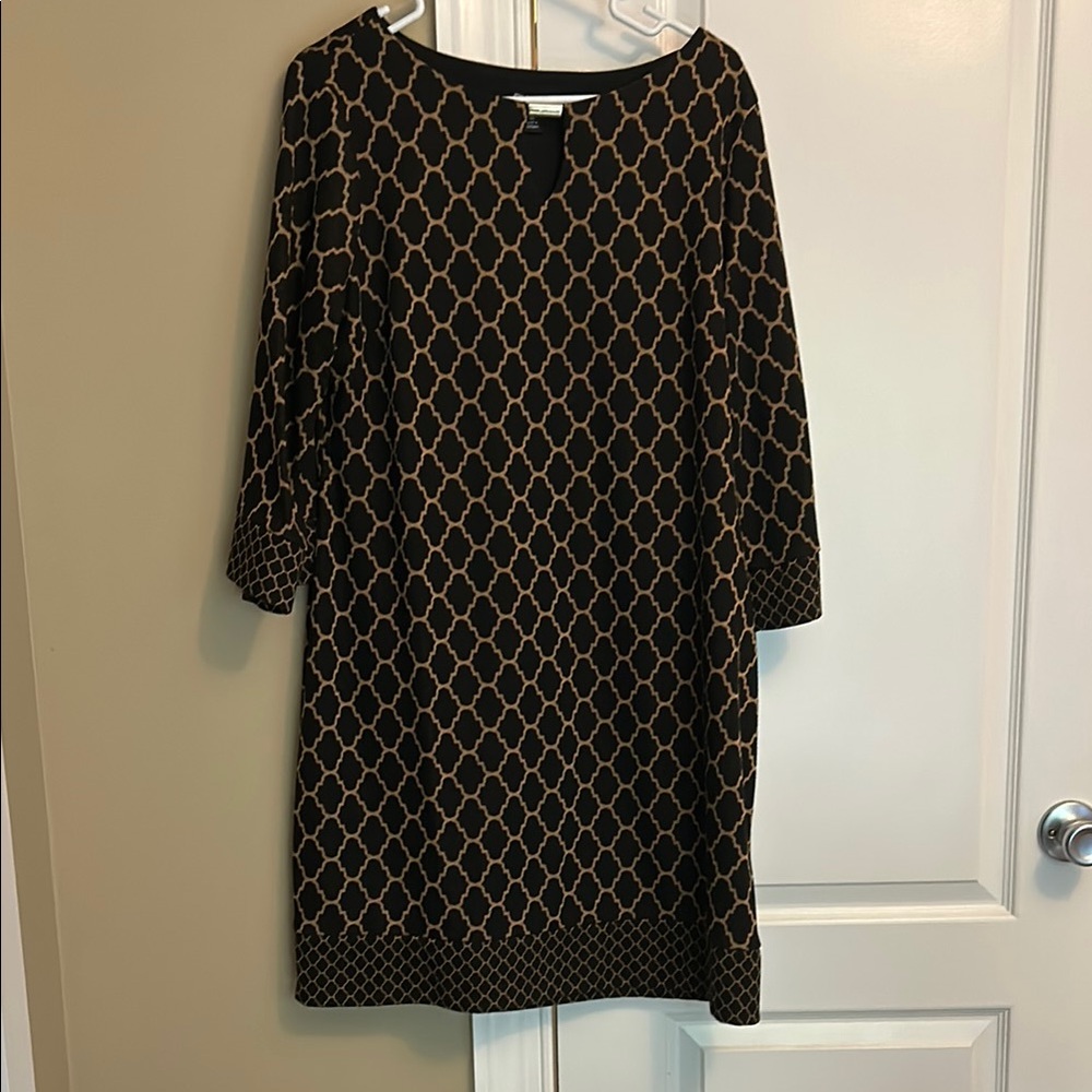 Black and Tan Sheath Dress with Bateau Neckline